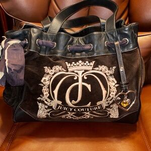 Vintage Juicy Couture Brown and Cream Daydreamer Bag with Charm